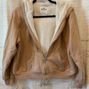 Vintage Hollister Tan Sherpa Full Zip Hoodie Y2K Medium